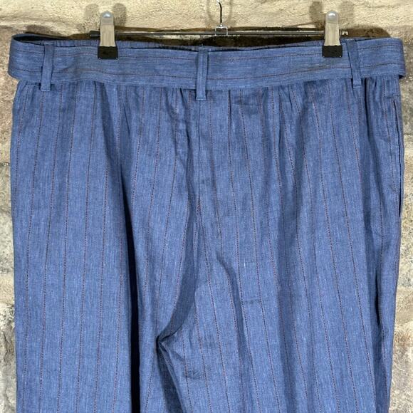 J. Jill Linen Stretch Pants Women Large Blue Brown Stripe Wide Leg Belted - Picture 7 of 14